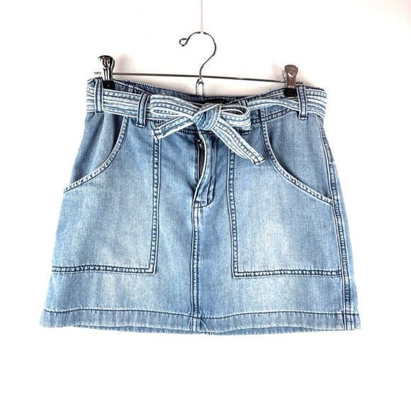 Sanctuary Dresses & Skirts - Sanctuary Women's Mini Denim Jean Blue Skirt Tie Belt Pockets Preppy Small EUC